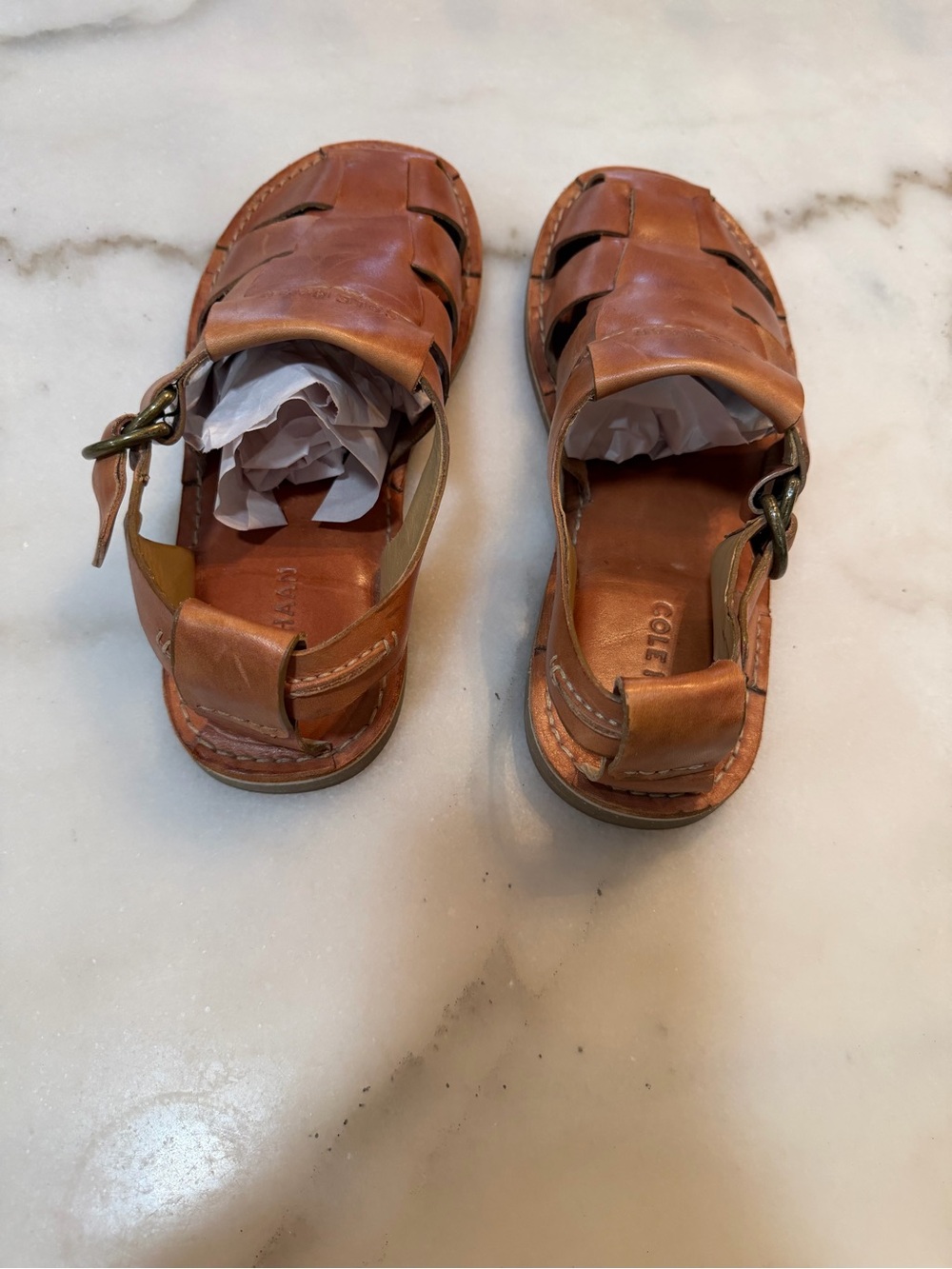 Cole Haan Tan Leather Woven Strap Sandals - Picture 5 of 8